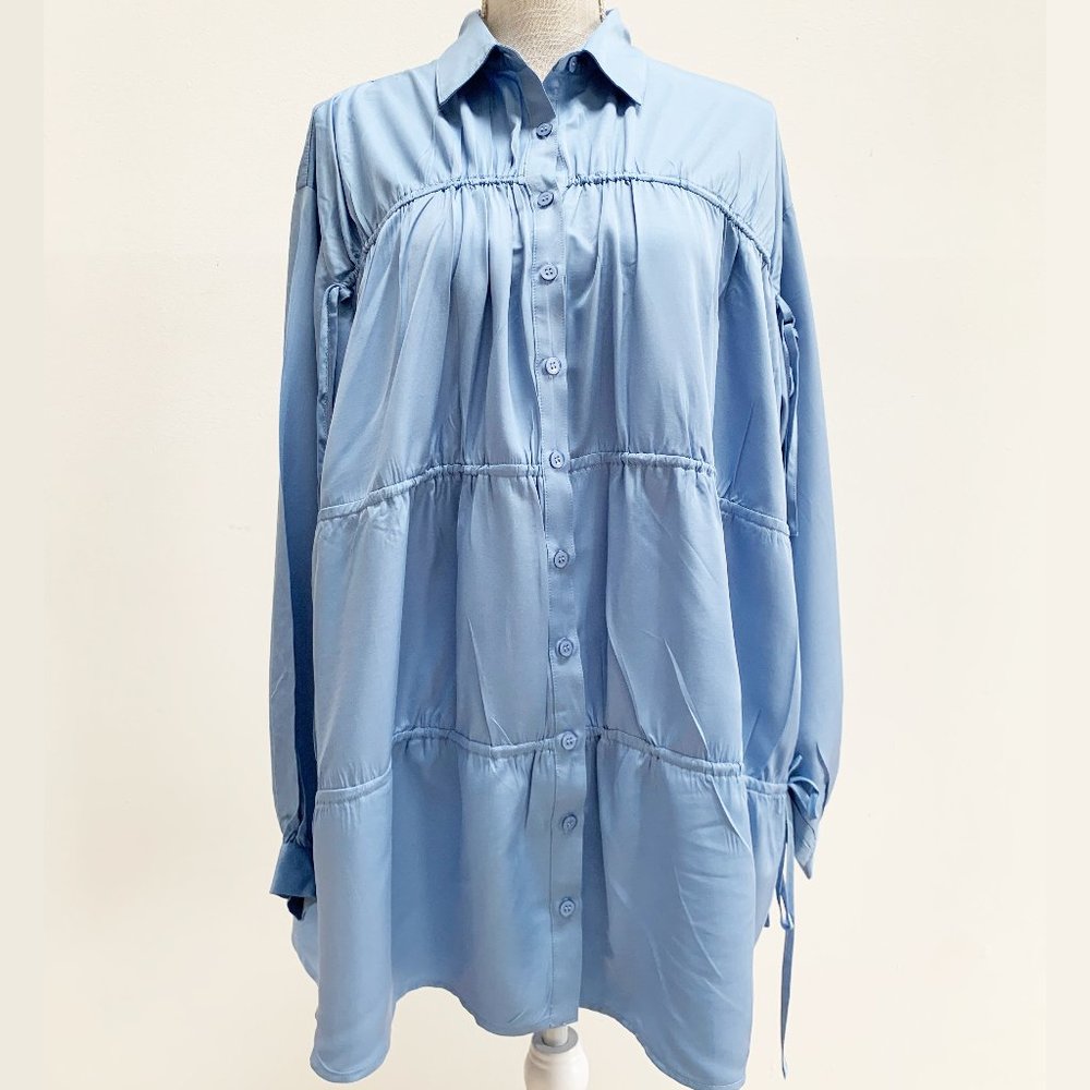NWT Kittenish Periwinkle Blue Shift Shirt Dress with Ties